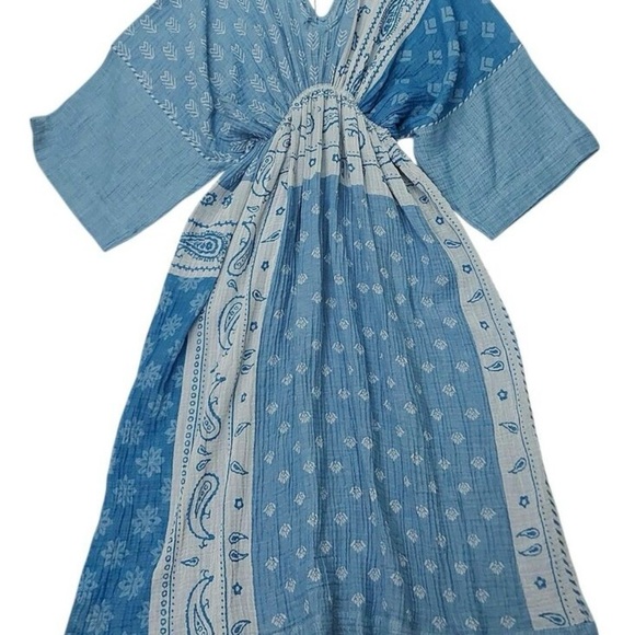 Anthropologie Blue Gauze Maxi Dress Boho Coastal Festival - One Size - Picture 2 of 8